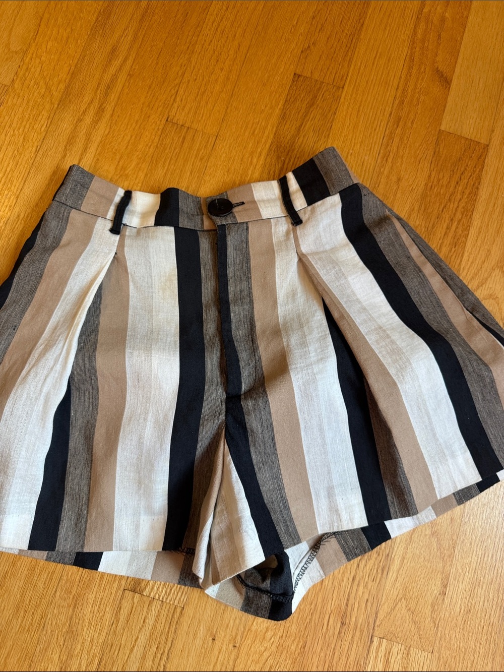 Zara Striped High-Waist Shorts in Black, Beige & White
